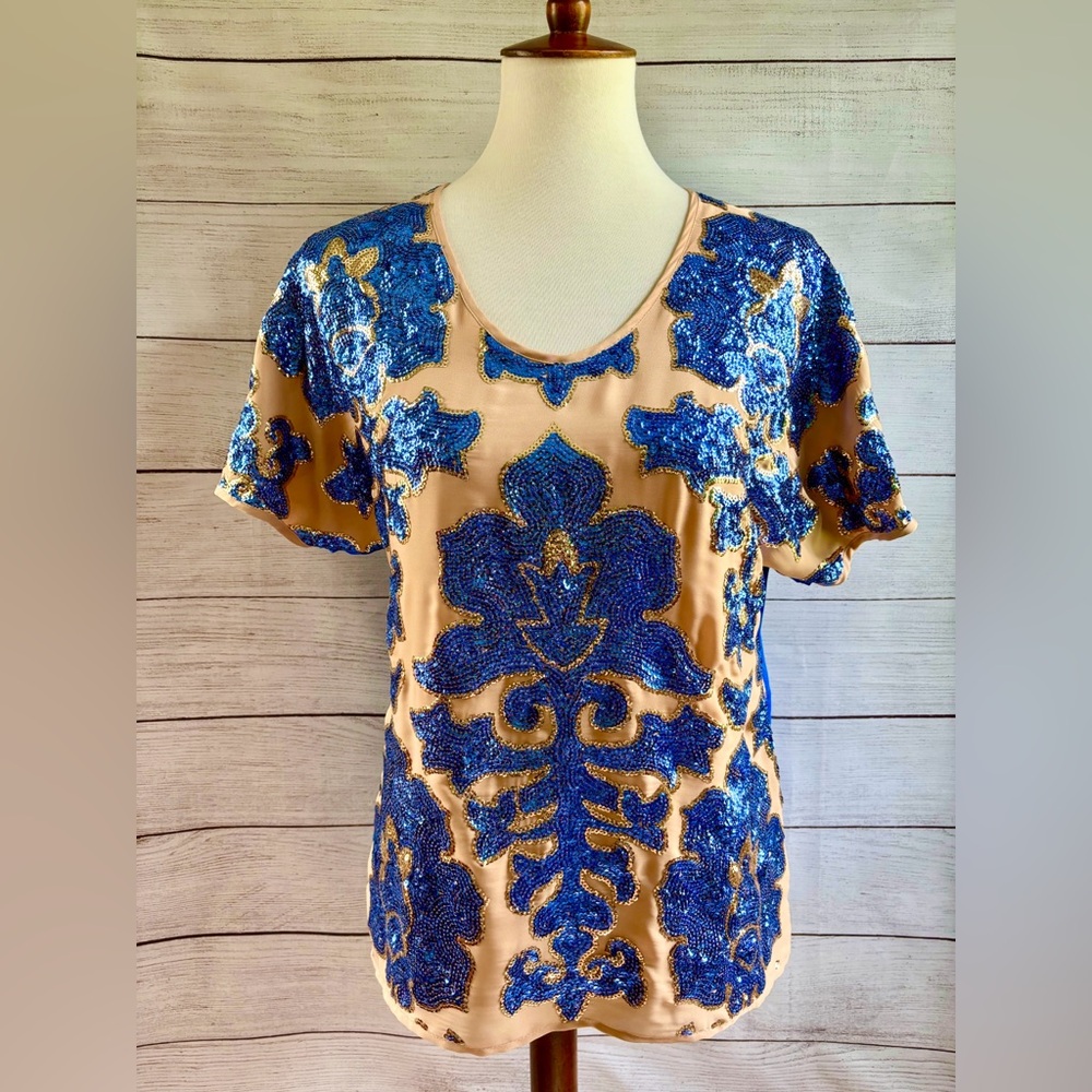 Tracy Reese NY Neiman Marcus, Target Collaboration. Small. EUC. Tan, Blue & Gold